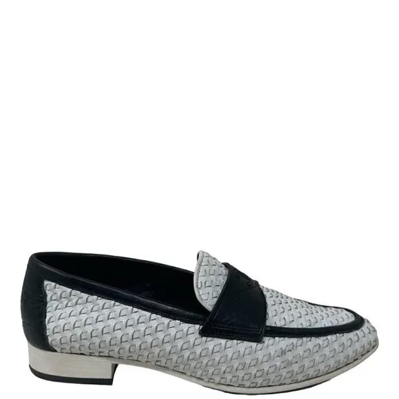 Chanel Classic Academia Black White Woven Leather CC Logo Loafer Slip On Flats - Picture 3 of 16